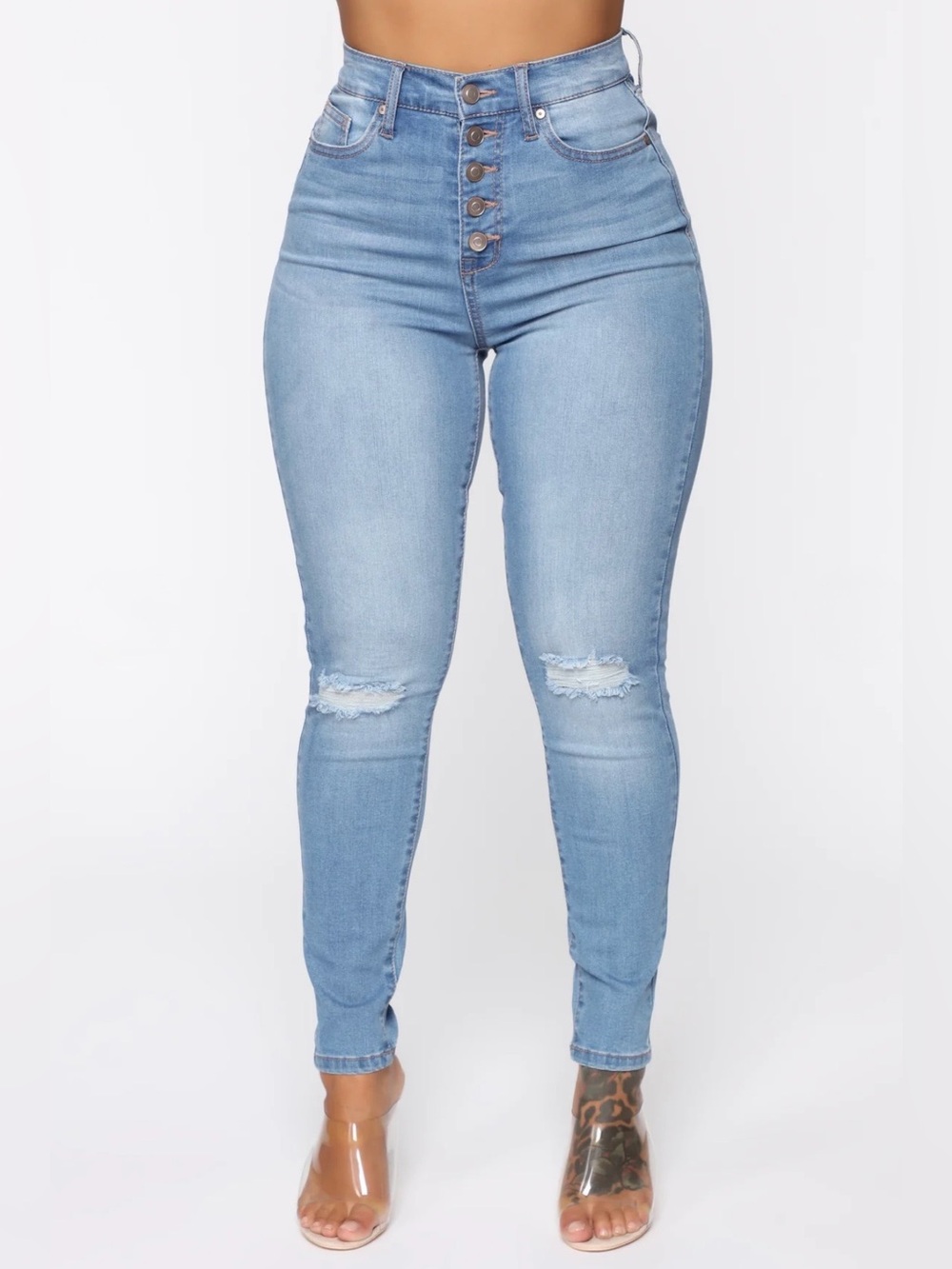 Fashion Nova High Rise Light Wash Ripped Curvy Skinny Stretch Jeans Plus Size 22
